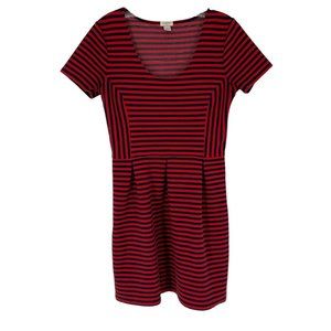 J.Crew Factory Red Navy Blue Striped Short Sleeve Fit & Flare Mini Dress 8